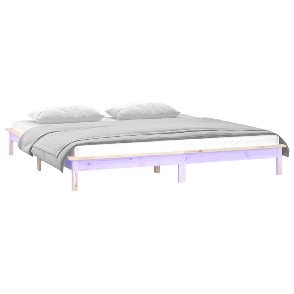 Vidaxl bedframe led massief hout 180x200 cm
