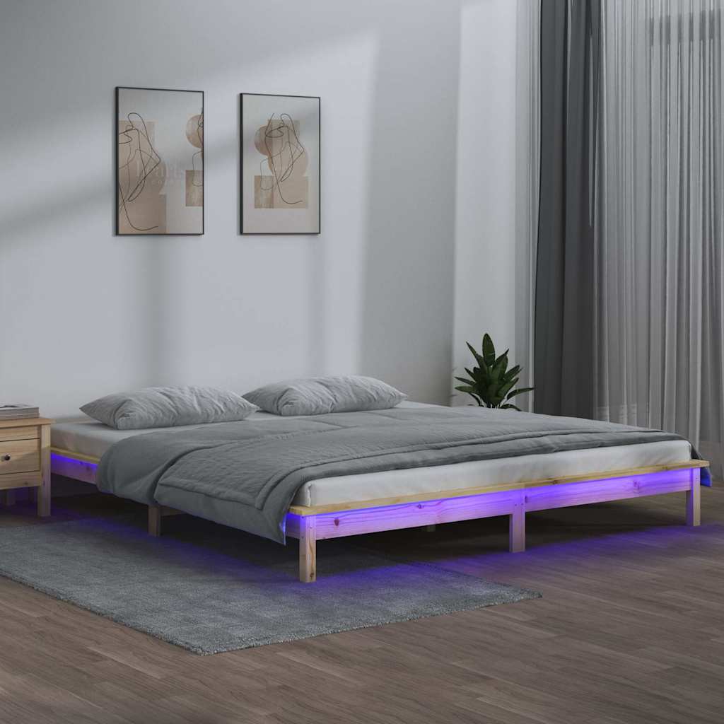 Vidaxl bedframe led massief hout 180x200 cm