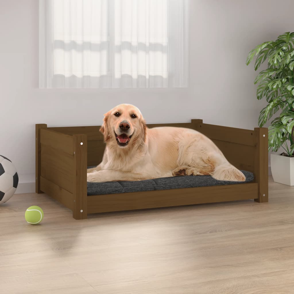 Vidaxl Dog Basket 75.5x55.5x28 cm Solid fyrretræ Honningbrun