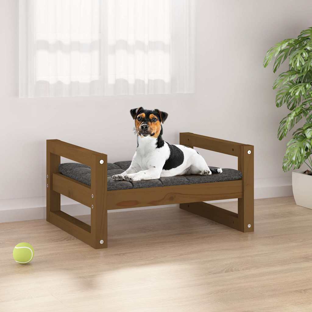 Vidaxl Dog Basket 55.5x45.5x28 cm Solid fyrretræ honningbrun