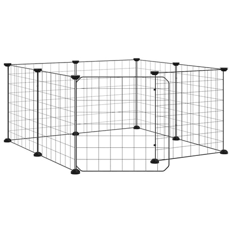 VidaXL dyrebur med 8 paneler og dør, sort 35x35 cm stål