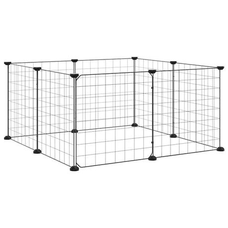 VidaXL dyrebur med 8 paneler og dør, sort 35x35 cm stål