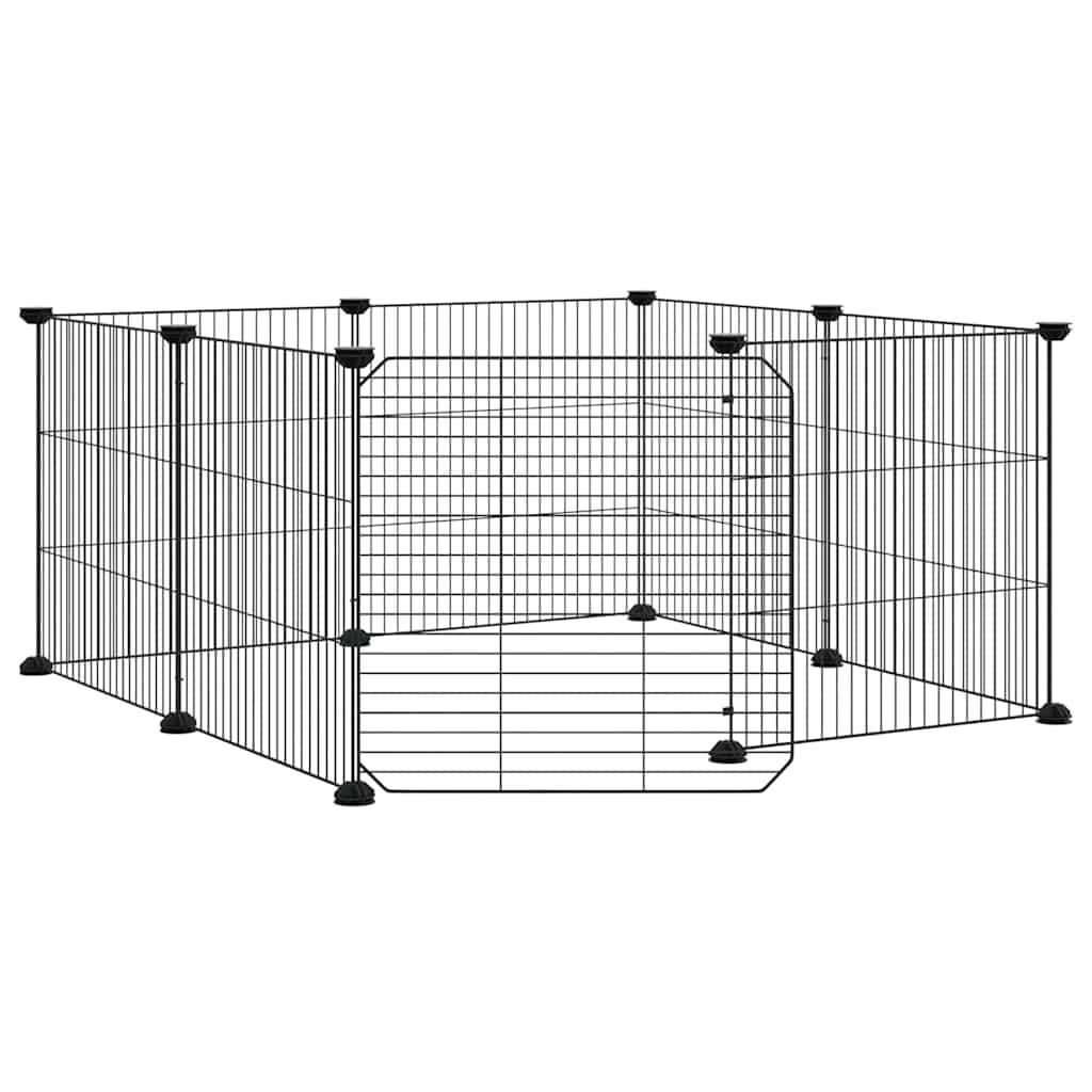 VidaXL dyrebur med 8 paneler og dør, sort 35x35 cm stål