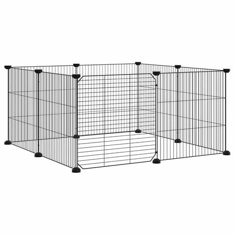 VidaXL dyrebur med 8 paneler og dør, sort 35x35 cm stål