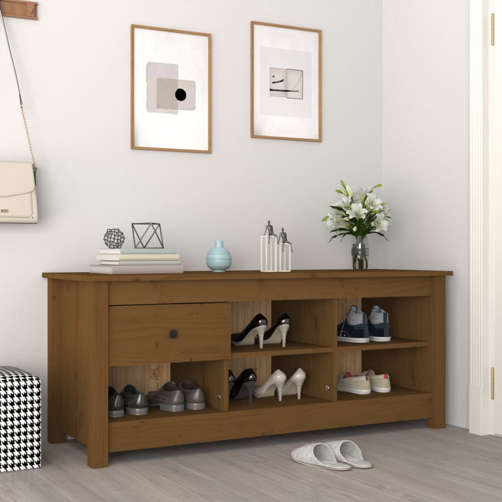 Vidaxl Shoe Cabinet 110x38x45,5 cm Solid fyrretræbrun