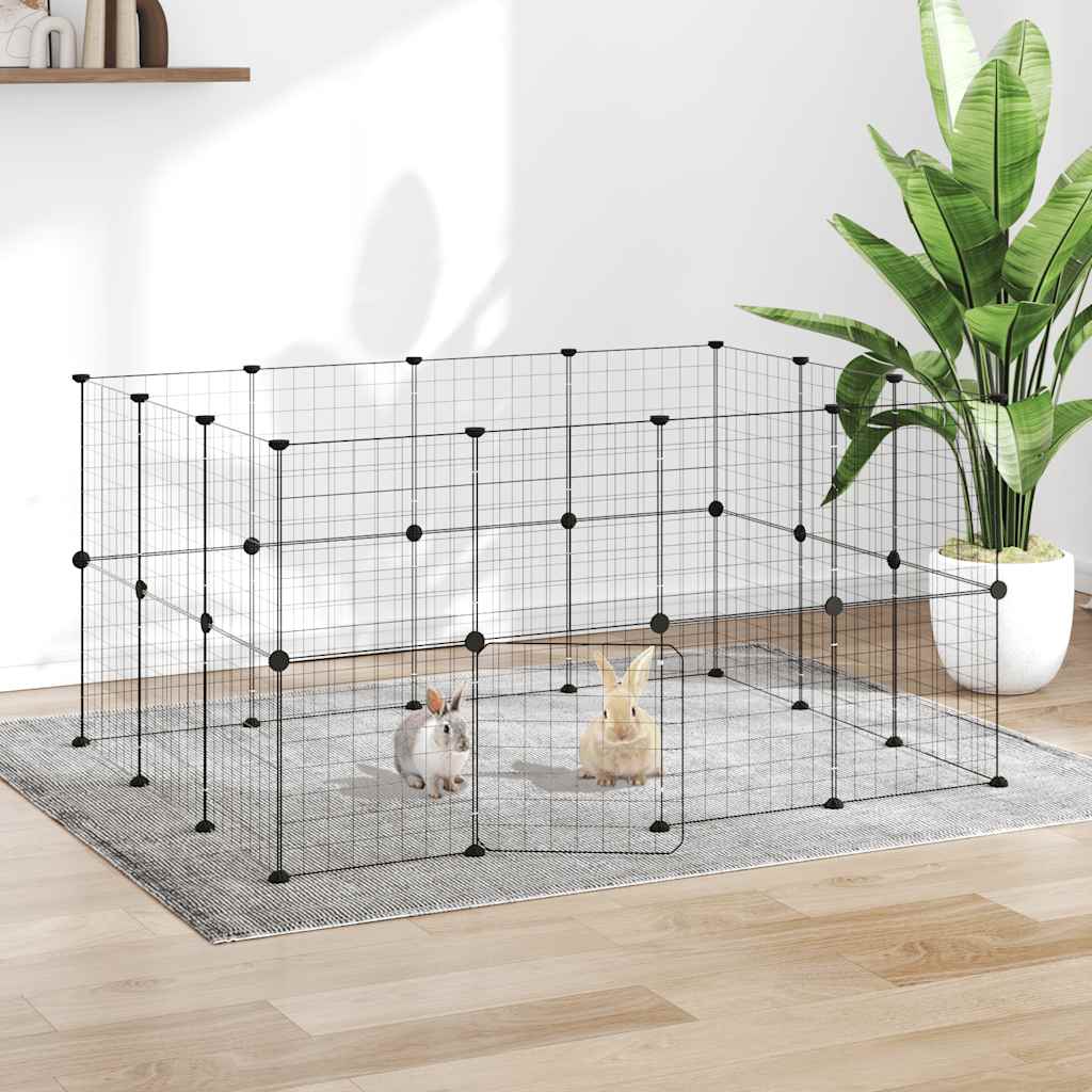 Vidaxxl kæledyrsbur med låge 28 paneler 35x35 cm stål sort