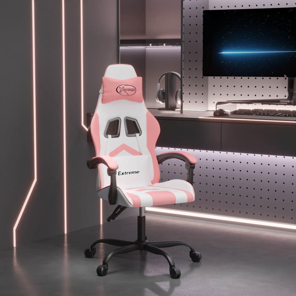 Vidaxl gamestoel draaibaar kunstleer wit en roze
