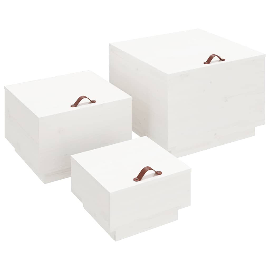 Vidaxl opbergboxen met deksels 3 st massief grenenhout wit