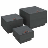 Vidaxl opbergboxen met deksels 3 st massief grenenhout grijs