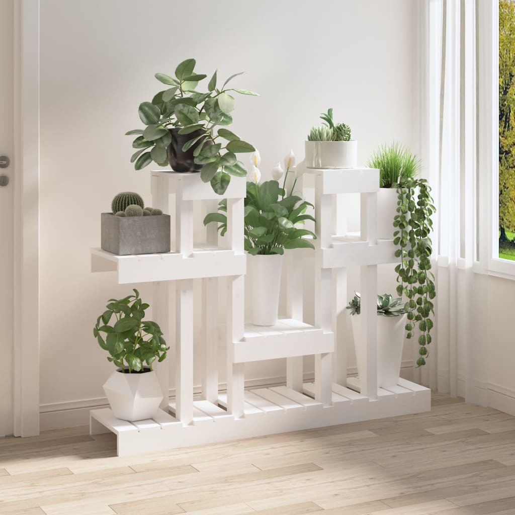 Vidaxl plantenstandaard wit 104,5x25x77,5 cm massief grenenhout