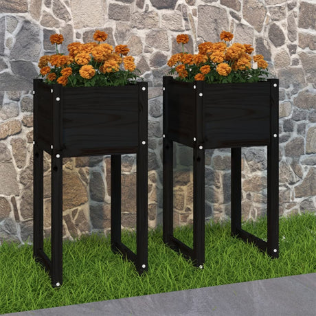 Vidaxl Planters 2 St 40x40x81 cm Solid Pine Black