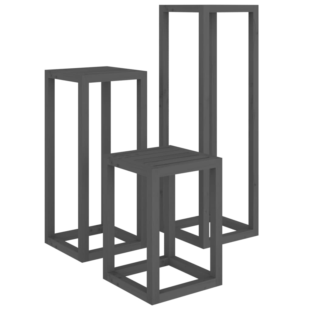 Vidaxl 3-delt plantestativ Set Solid Pine Grey