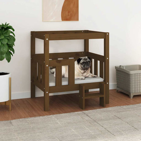 Vidaxxl hundeseng 65,5x50,5x70 cm massiv fyrretræ honningbrun