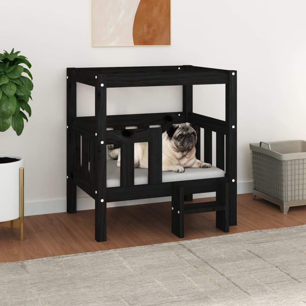 Vidaxl Dog Basket 65.5x43x70 cm Solid Pine Black