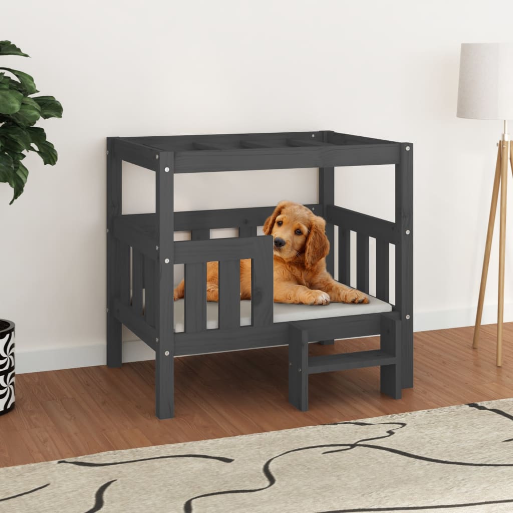 Vidaxl Dog Basket 75.5x63.5x70 cm Solid fyrretræ grå