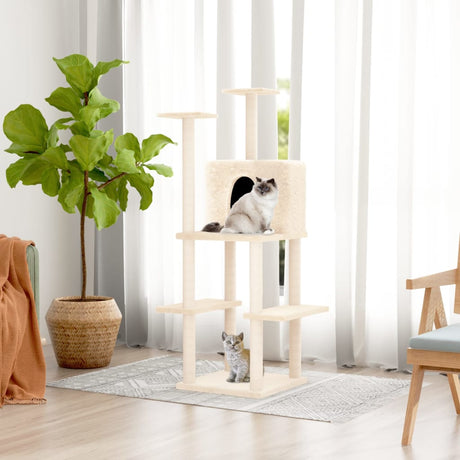 Vidaxl kattemøbler med sisal skrabe poster 144,5 cm creme -farvet