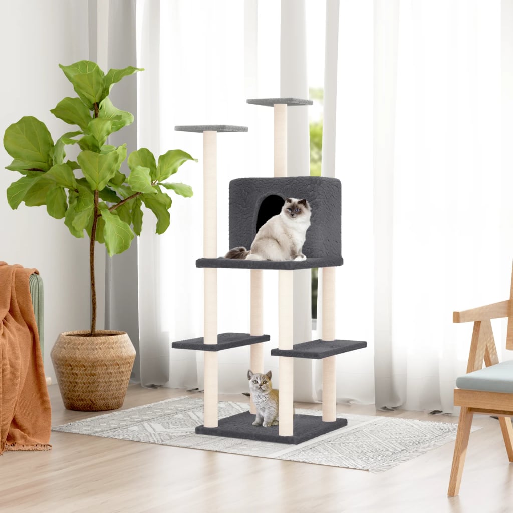 Vidaxl Cat møbler med sisal skrabe poster 144,5 cm mørkegrå