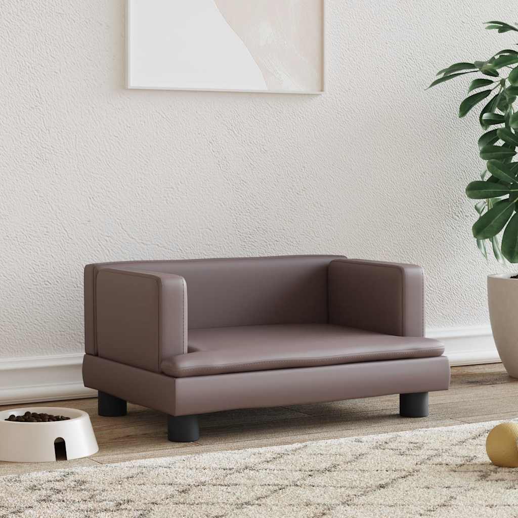 VIDAXXL HUND BED 60X40X30 CM Kunstig læderbrun