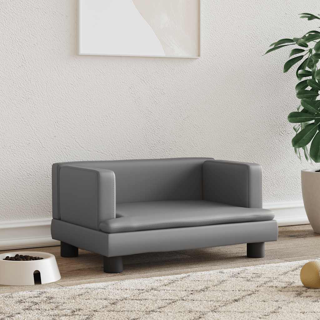 VIDAXXL HUND BED 60X40X30 cm Kunstig lædergrå