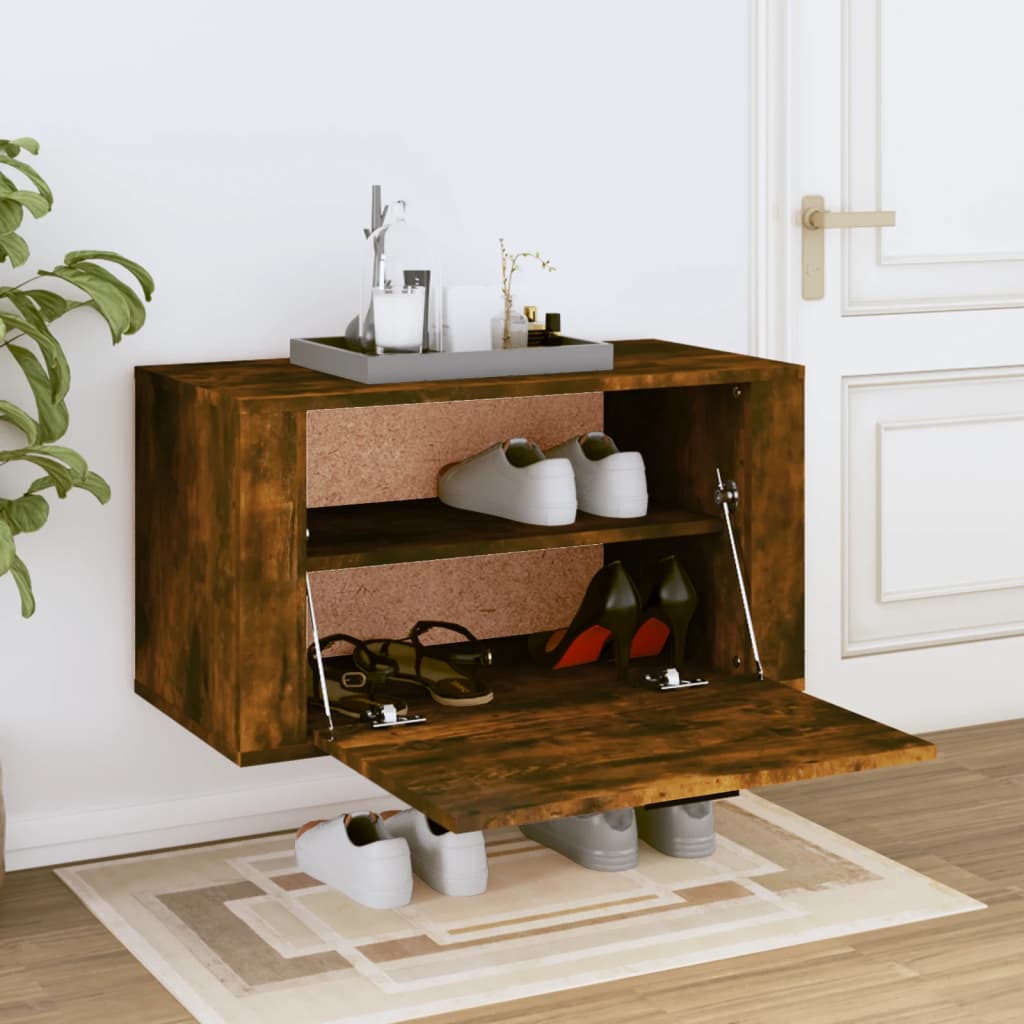 Vidaxl Wall Shoe Cabinet 70x35x38 cm Solid fyrretræ røget eg
