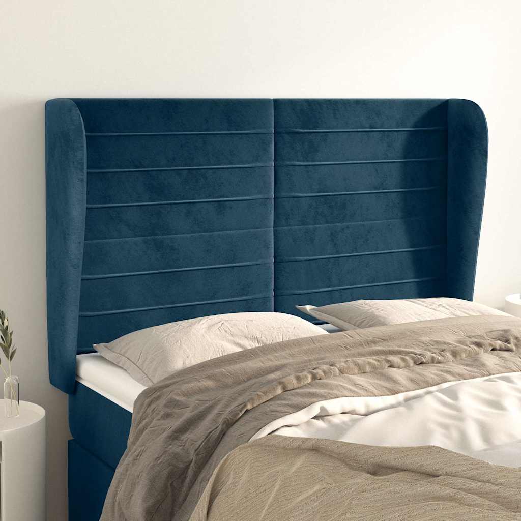 Vidaxl hoofdbord met randen 147x23x118 128 cm fluweel donkerblauw