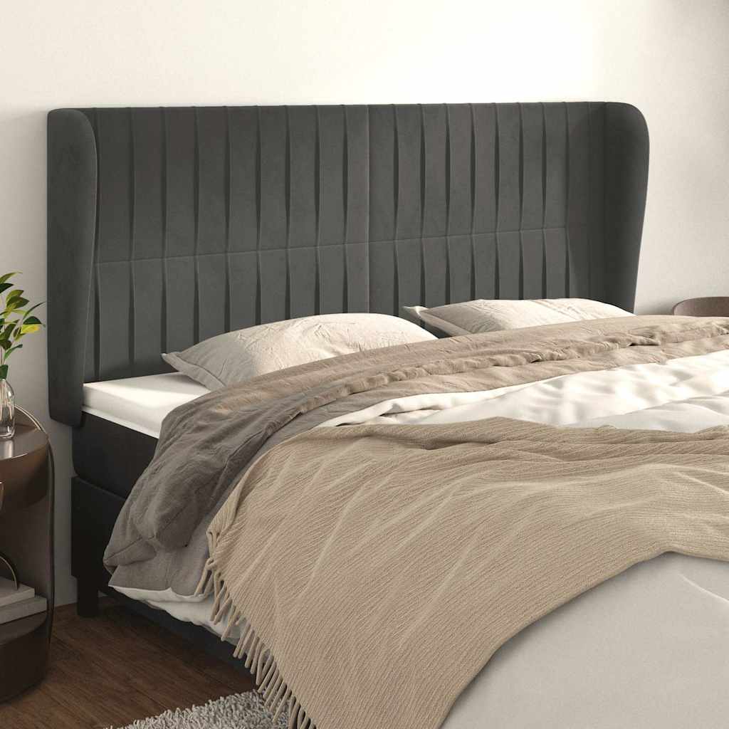 Vidaxl hoofdbord met randen 163x23x118 128 cm fluweel donkergrijs