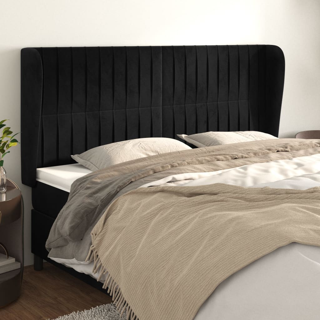 Vidaxl hoofdbord met randen 163x23x118 128 cm fluweel zwart