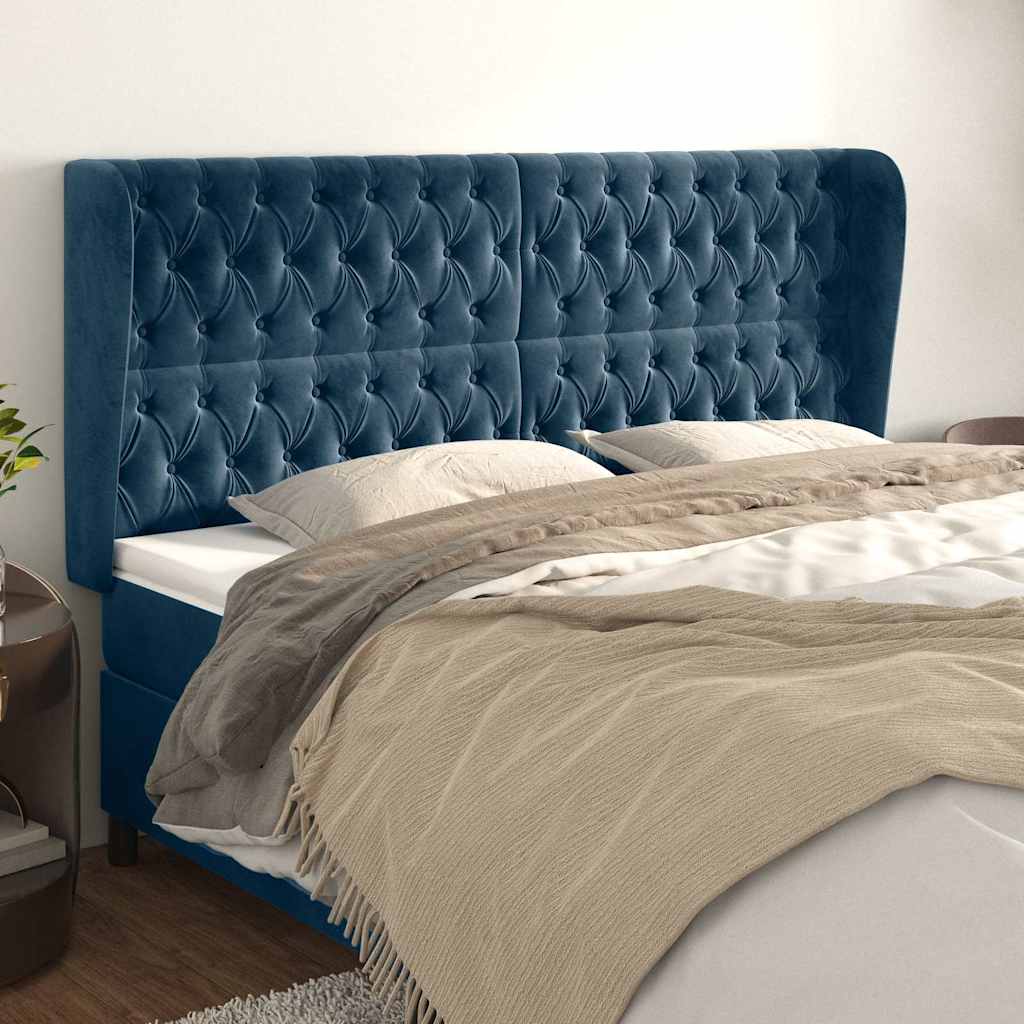 Vidaxl hoofdbord met randen 203x23x118 128 cm fluweel donkerblauw