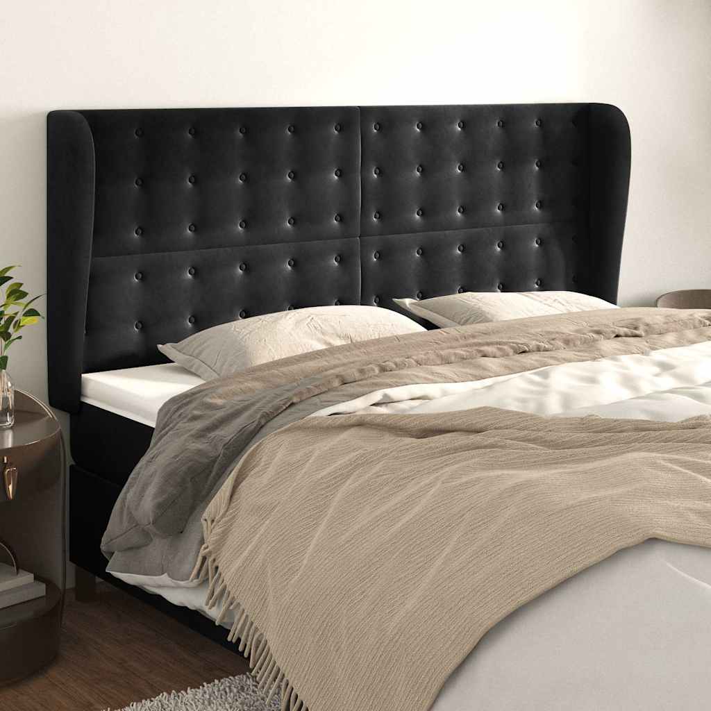 Vidaxl hoofdbord met randen 183x23x118 128 cm fluweel zwart