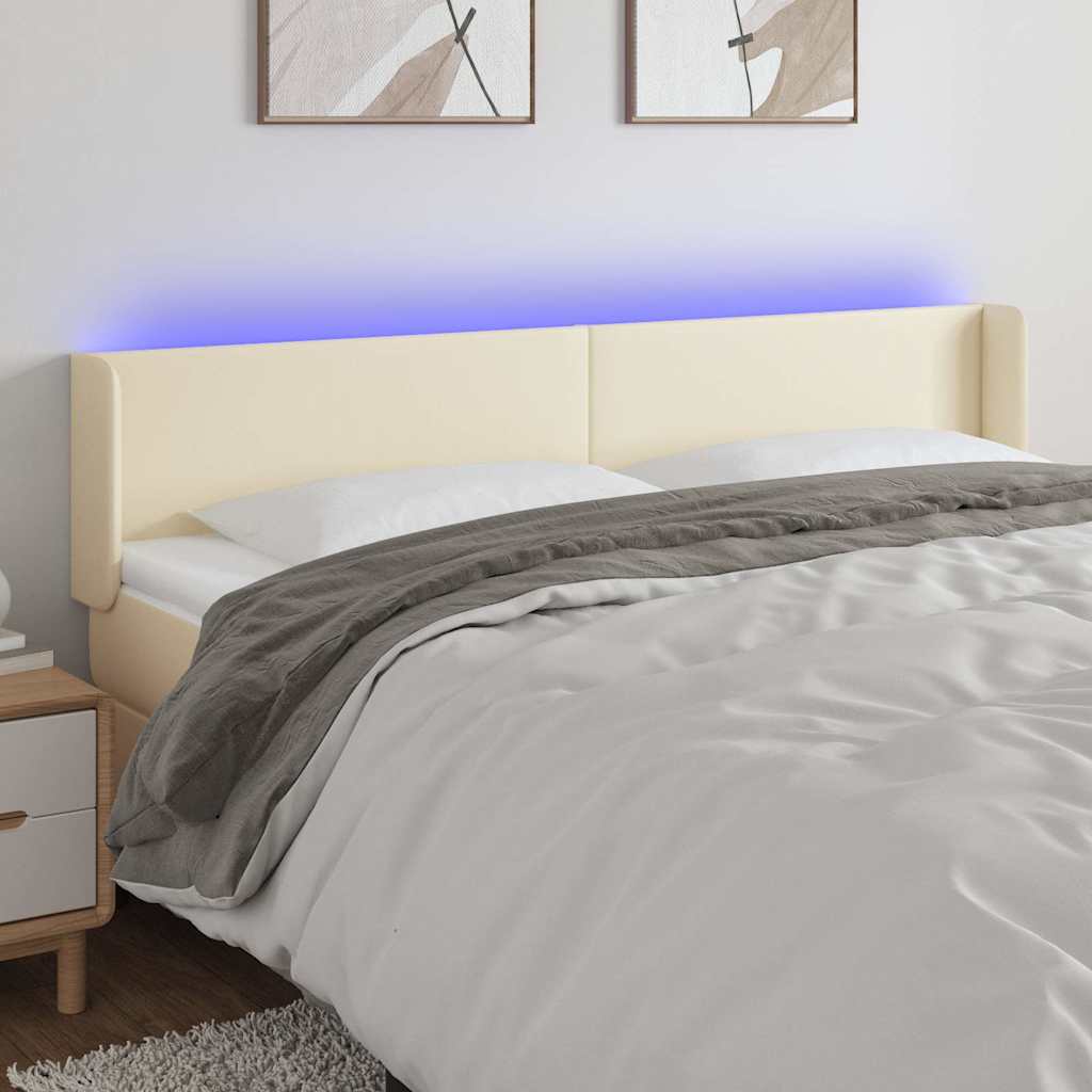 Vidaxl hoofdbord led 183x16x78 88 cm kunstleer crèmekleurig