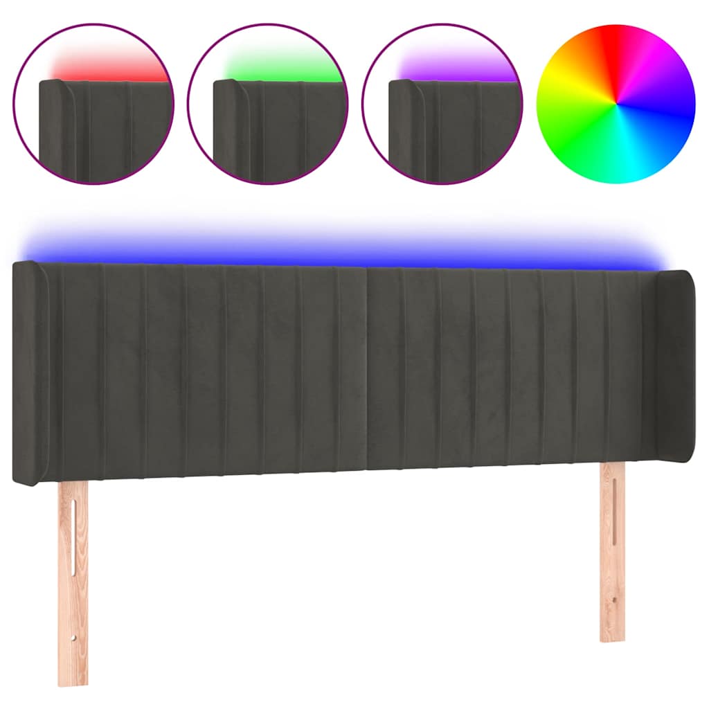 Vidaxl hoofdbord led 147x16x78 88 cm fluweel donkergrijs
