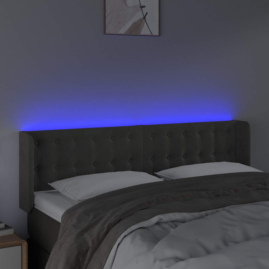 Vidaxl hoofdbord led 147x16x78 88 cm fluweel donkergrijs