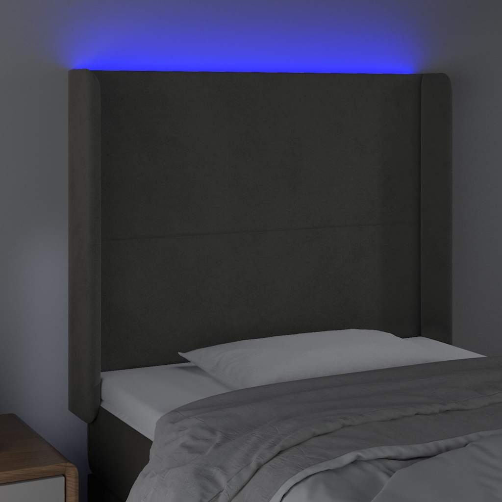 Vidaxl hoofdbord led 83x16x118 128 cm fluweel donkergrijs