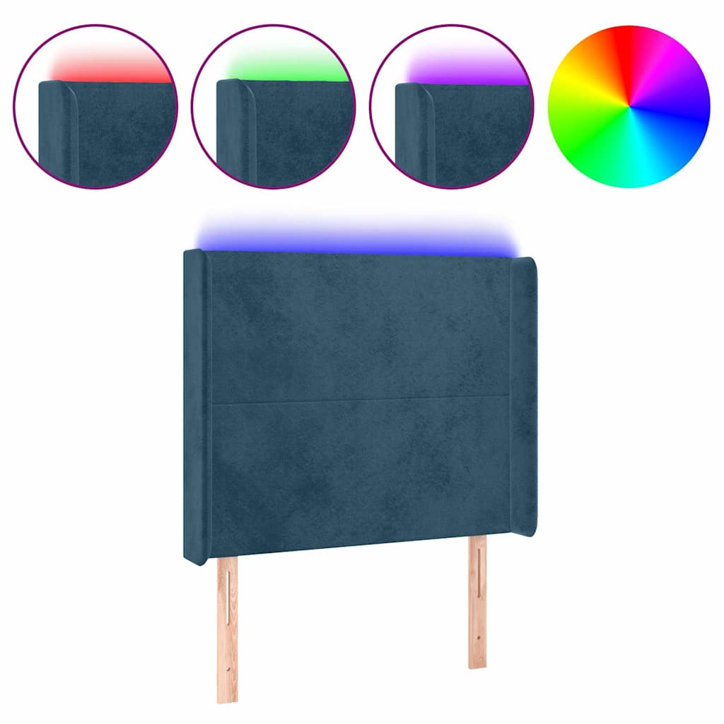 Vidaxl hoofdbord led 103x16x118 128 cm fluweel donkerblauw