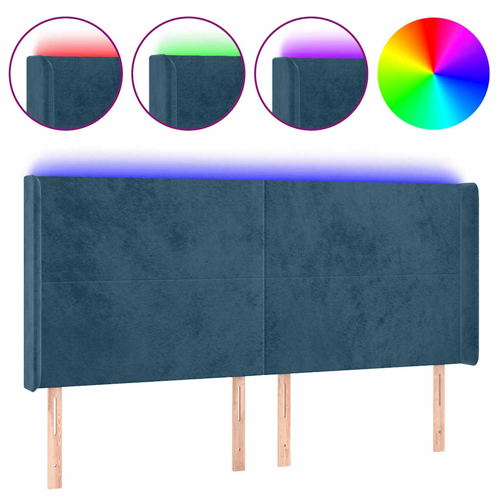 Vidaxl hoofdbord led 183x16x118 128 cm fluweel donkerblauw