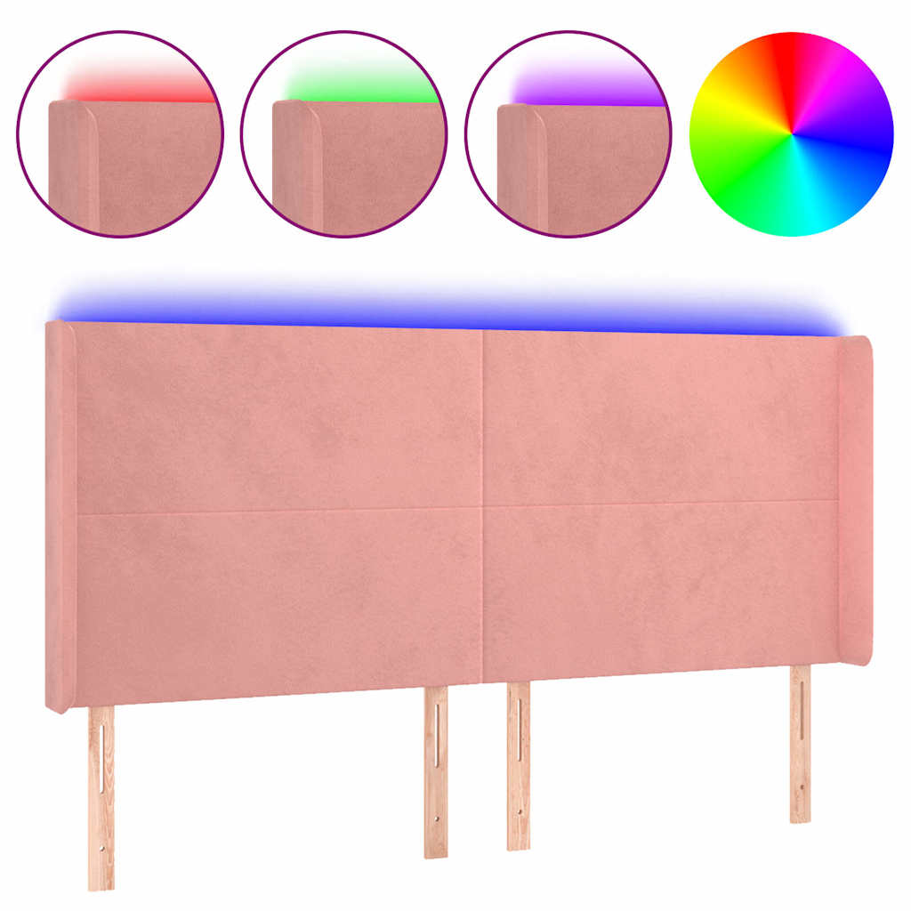 Vidaxl hoofdbord led 203x16x118 128 cm fluweel roze