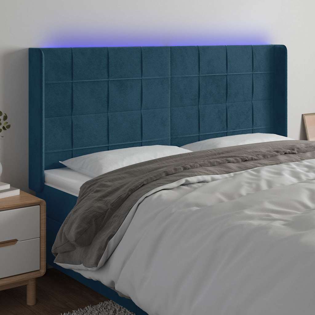 Vidaxl hoofdbord led 183x16x118 128 cm fluweel donkerblauw