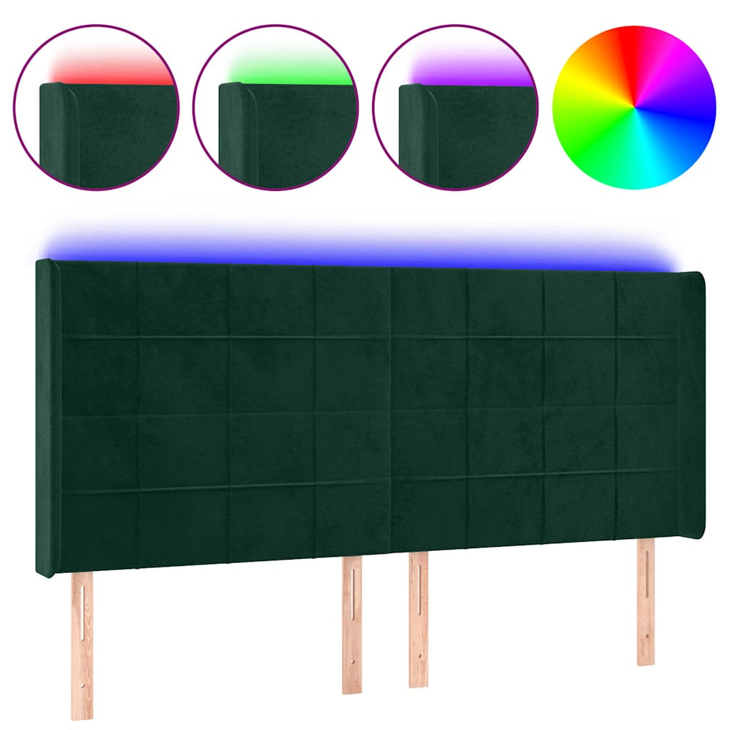 Vidaxl hoofdbord led 203x16x118 128 cm fluweel donkergroen