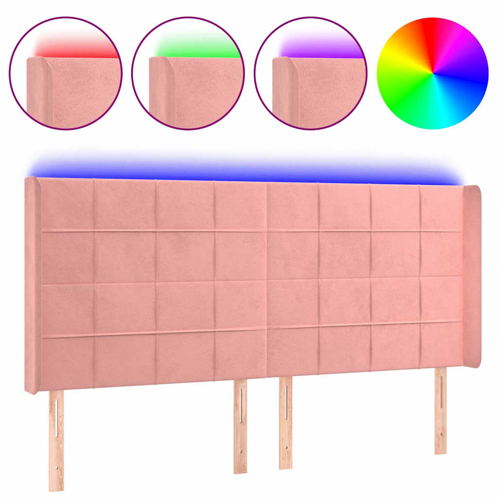 Vidaxl hoofdbord led 203x16x118 128 cm fluweel roze