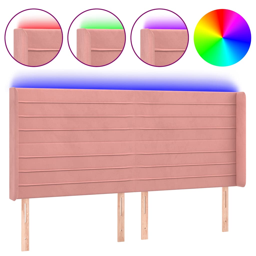 Vidaxl hoofdbord led 183x16x118 128 cm fluweel roze