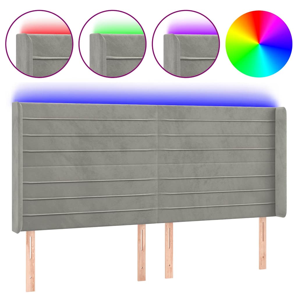 Vidaxl hoofdbord led 203x16x118 128 cm fluweel lichtgrijs