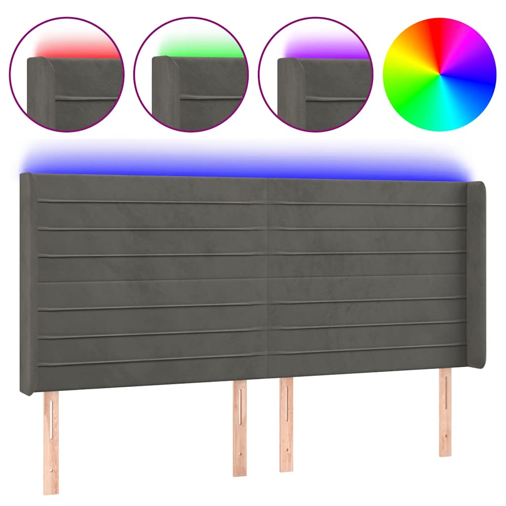 Vidaxl hoofdbord led 203x16x118 128 cm fluweel donkergrijs