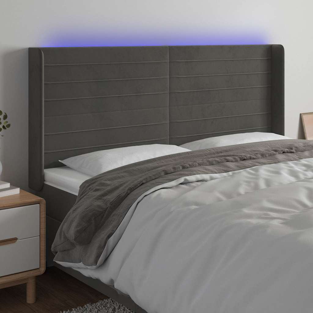 Vidaxl hoofdbord led 203x16x118 128 cm fluweel donkergrijs