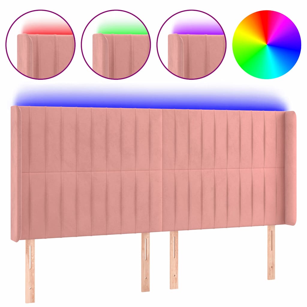 Vidaxl hoofdbord led 203x16x118 128 cm fluweel roze