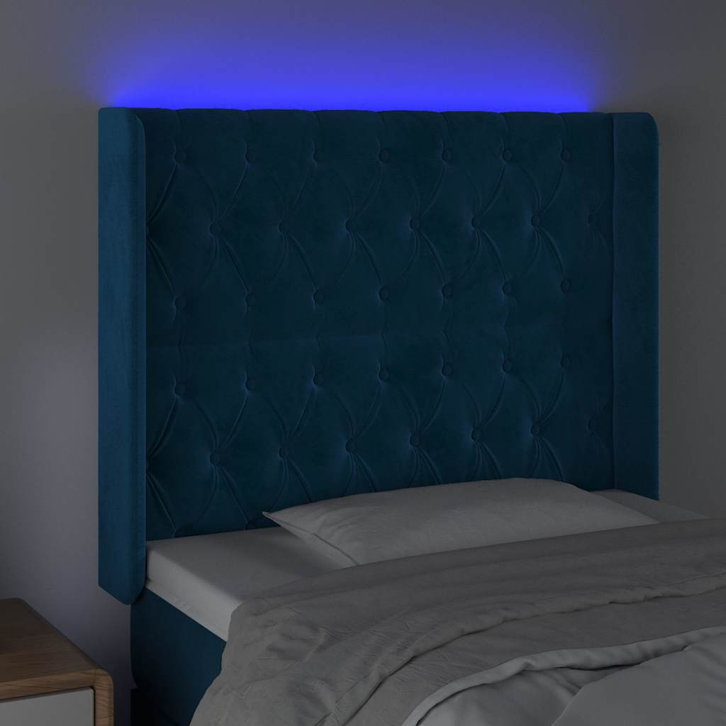Vidaxl hoofdbord led 93x16x118 128 cm fluweel donkerblauw