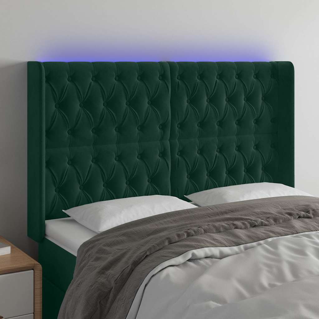 Vidaxl hoofdbord led 147x16x118 128 cm fluweel donkergroen