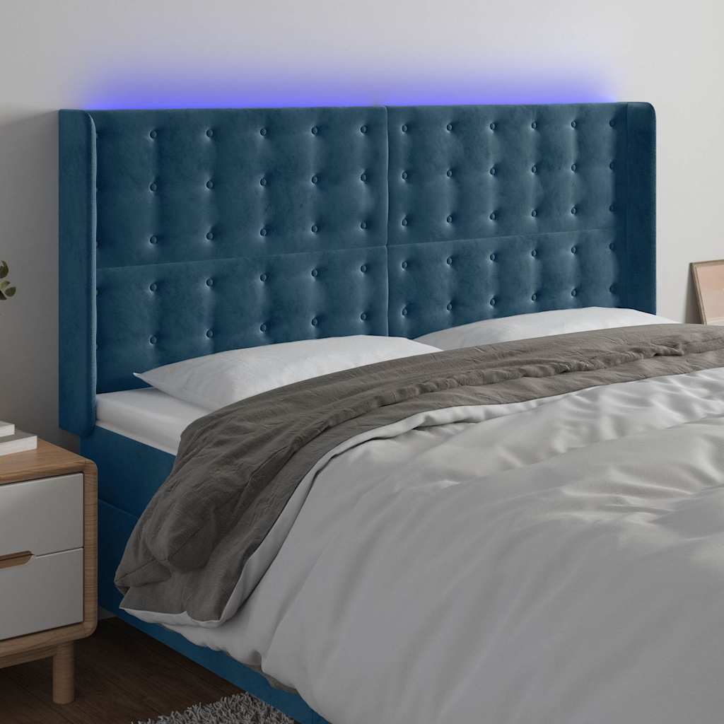 Vidaxl hoofdbord led 203x16x118 128 cm fluweel donkerblauw