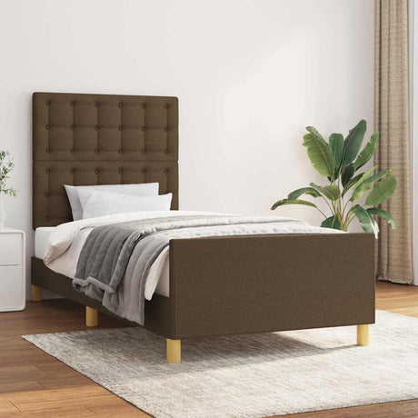 Vidaxl bedframe met hoofdeinde stof donkerbruin 90x190 cm