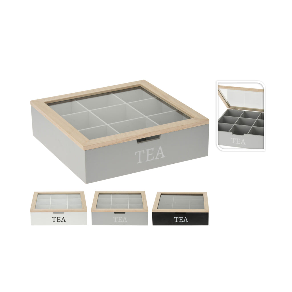 Grundlæggende teæske i træ 9 rum 24x24 cm assorteret