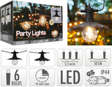 Pro garden party lights buitenverlichting 6 led filament lampen warm wit 5,5 meter feestverlichting voor buiten